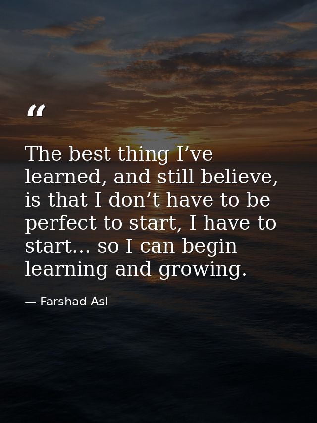 The best thing I’ve learned, and still believe, is that I don’t have to be perfect to start, I have to start... so I can — Farshad Asl