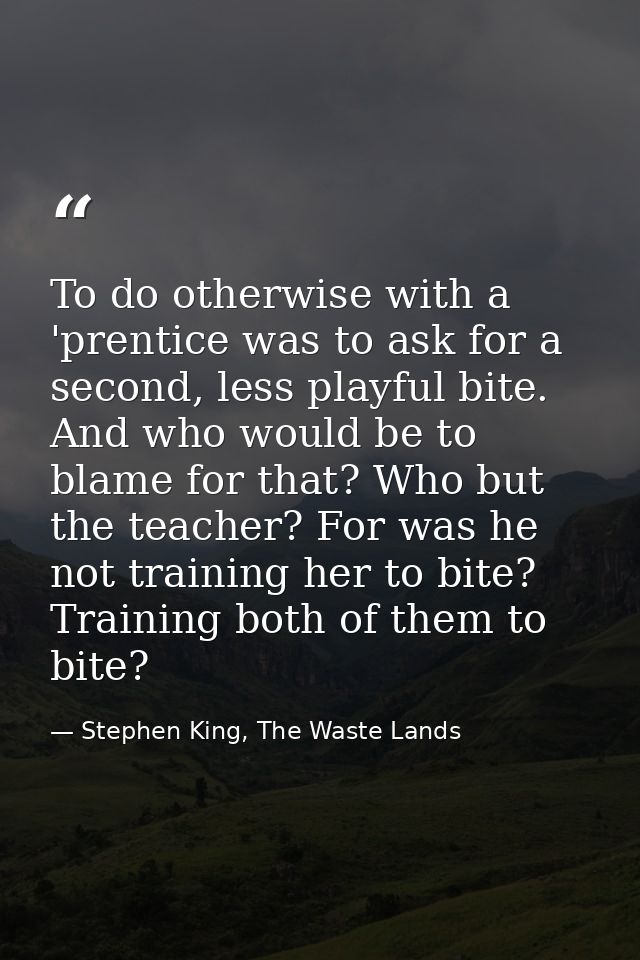 To do otherwise with a 'prentice was to ask for a second, less playful bite. And who would be to blame for that? Who but — Stephen King, The Waste Lands