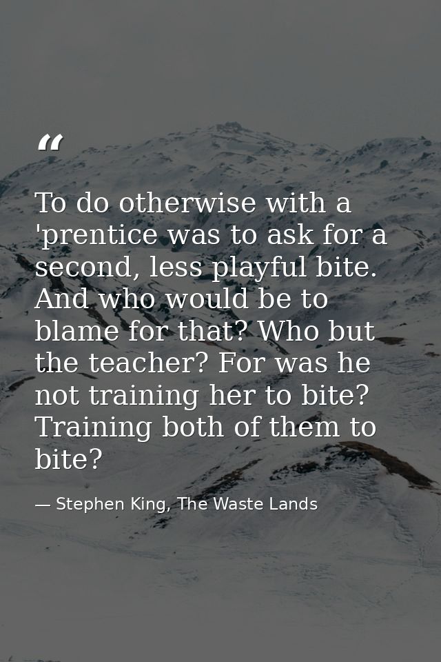 To do otherwise with a 'prentice was to ask for a second, less playful bite. And who would be to blame for that? Who but — Stephen King, The Waste Lands