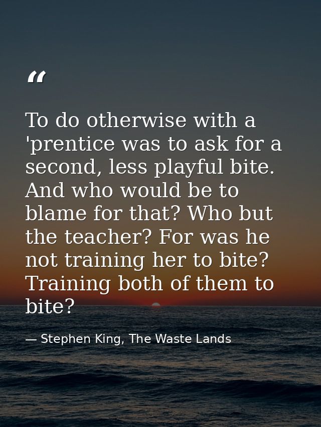 To do otherwise with a 'prentice was to ask for a second, less playful bite. And who would be to blame for that? Who but — Stephen King, The Waste Lands