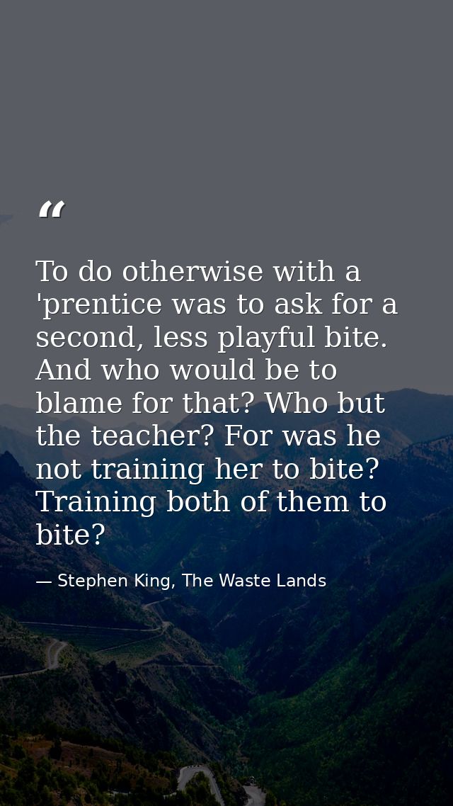 To do otherwise with a 'prentice was to ask for a second, less playful bite. And who would be to blame for that? Who but — Stephen King, The Waste Lands