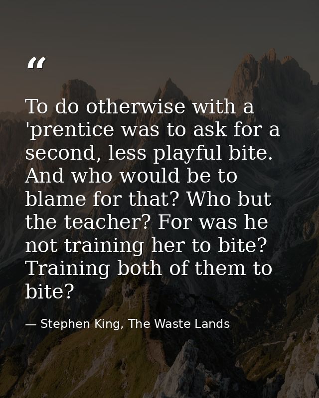 To do otherwise with a 'prentice was to ask for a second, less playful bite. And who would be to blame for that? Who but — Stephen King, The Waste Lands