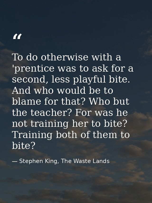 To do otherwise with a 'prentice was to ask for a second, less playful bite. And who would be to blame for that? Who but — Stephen King, The Waste Lands
