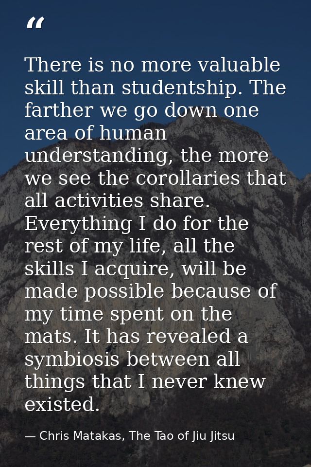 There is no more valuable skill than studentship. The farther we go down one area of human understanding, the more we se — Chris Matakas, The Tao of Jiu Jitsu