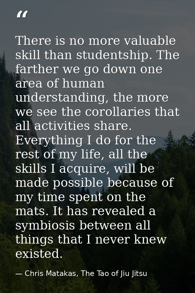 There is no more valuable skill than studentship. The farther we go down one area of human understanding, the more we se — Chris Matakas, The Tao of Jiu Jitsu