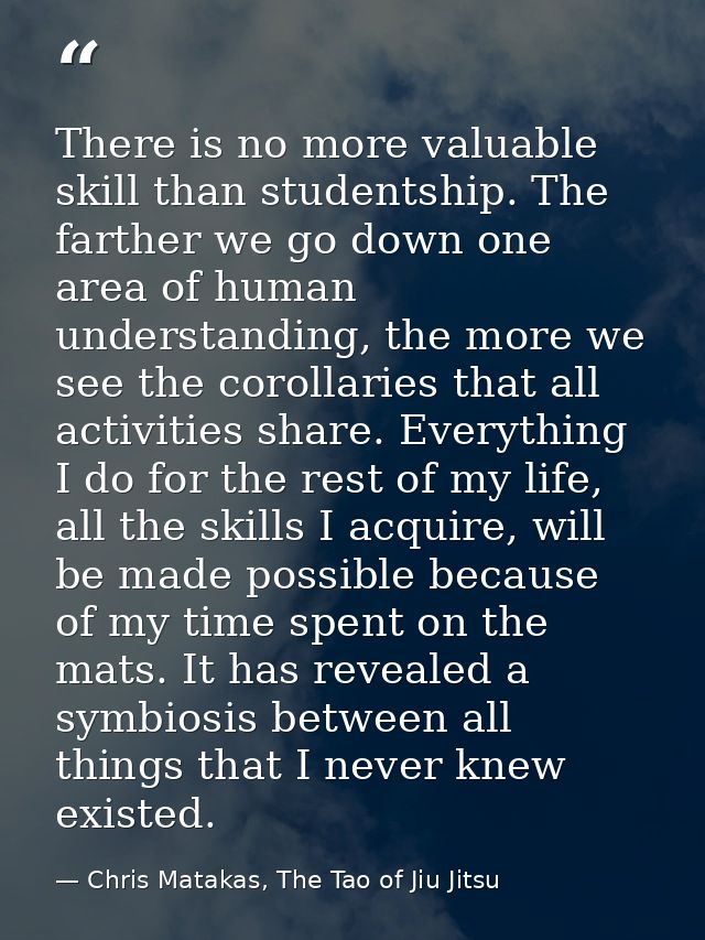 There is no more valuable skill than studentship. The farther we go down one area of human understanding, the more we se — Chris Matakas, The Tao of Jiu Jitsu
