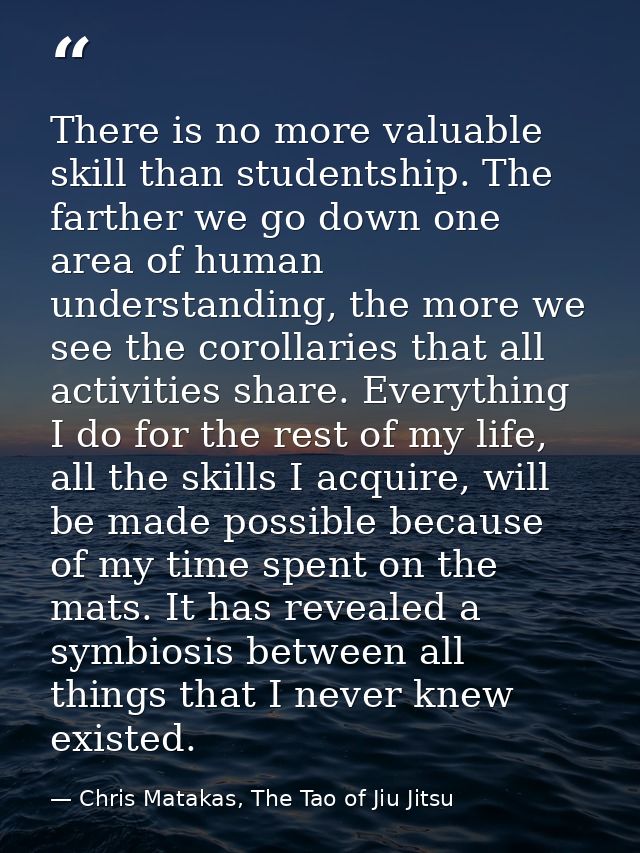 There is no more valuable skill than studentship. The farther we go down one area of human understanding, the more we se — Chris Matakas, The Tao of Jiu Jitsu