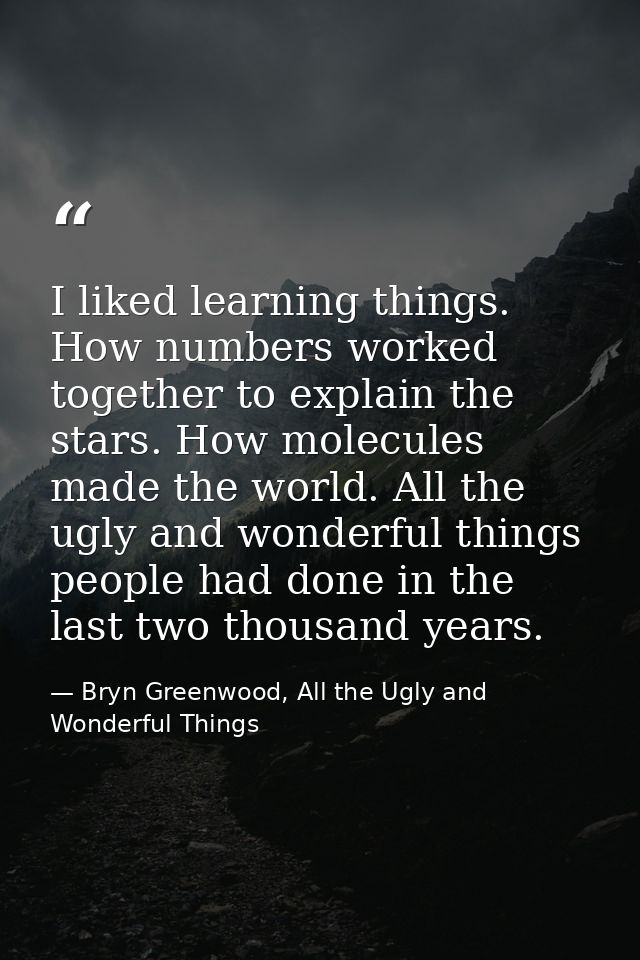 I liked learning things. How numbers worked together to explain the stars. How molecules made the world. All the ugly an — Bryn Greenwood, All the Ugly and Wonderful Things