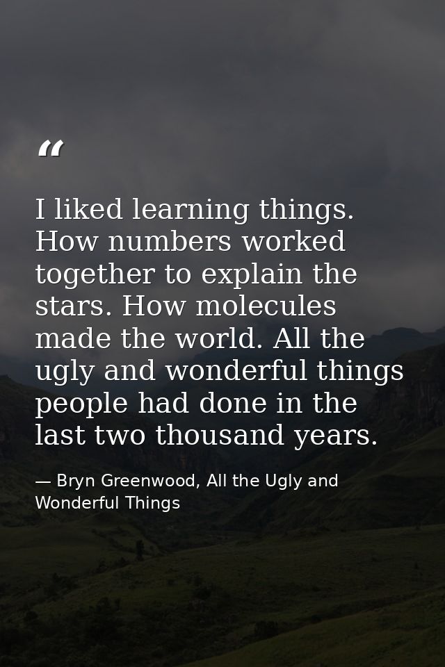 I liked learning things. How numbers worked together to explain the stars. How molecules made the world. All the ugly an — Bryn Greenwood, All the Ugly and Wonderful Things