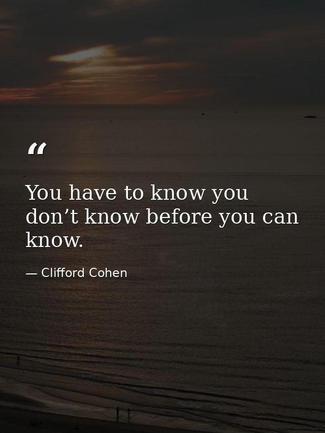 You have to know you don’t know before you can know. — Clifford Cohen