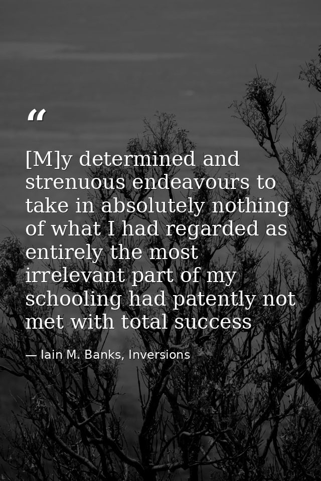 [M]y determined and strenuous endeavours to take in absolutely nothing of what I had regarded as entirely the most irrel — Iain M. Banks, Inversions