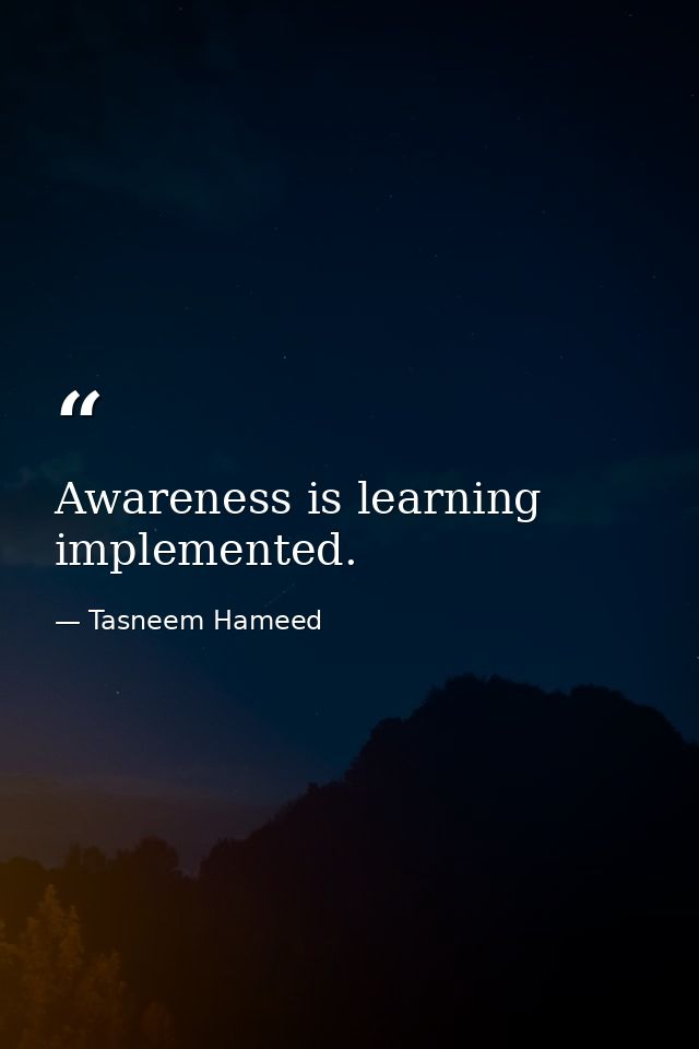 Awareness is learning implemented. — Tasneem Hameed