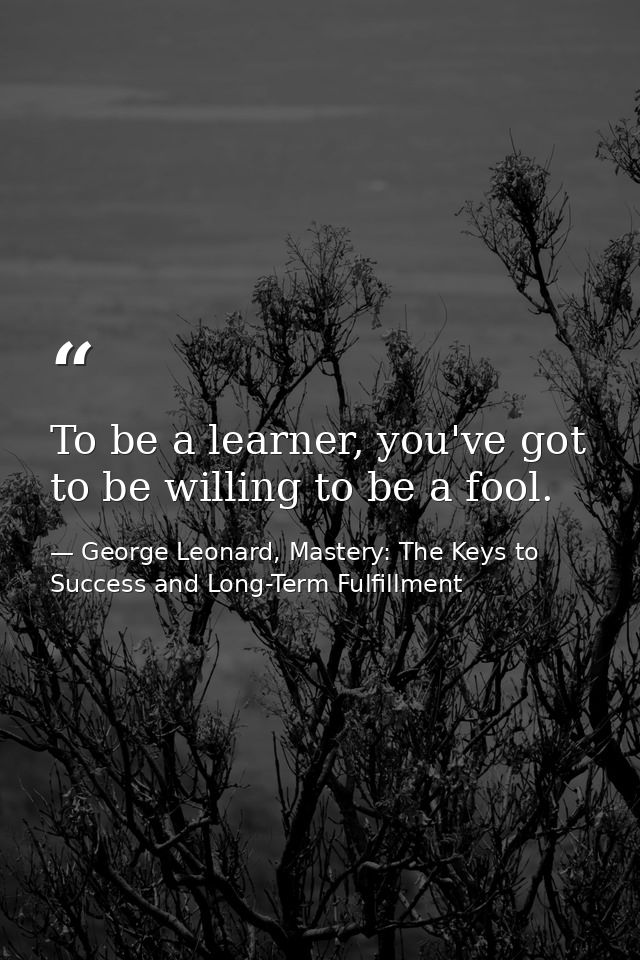 To be a learner, you've got to be willing to be a fool. — George Leonard, Mastery: The Keys to Success and Long-Term Fulfillment