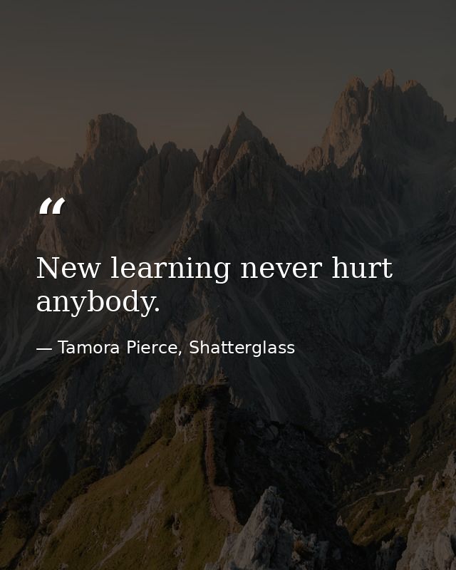 New learning never hurt anybody. — Tamora Pierce, Shatterglass