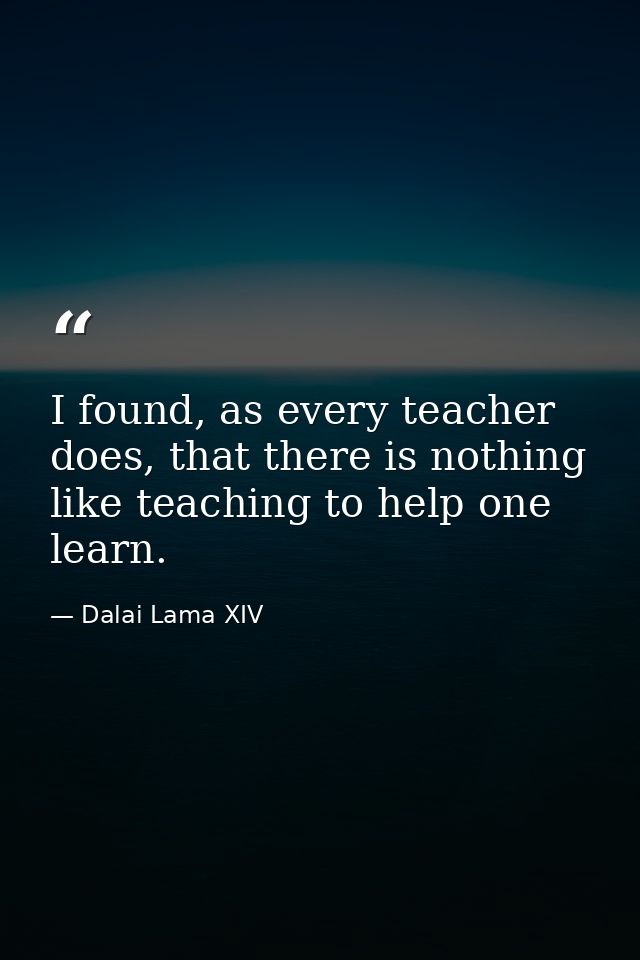 I found, as every teacher does, that there is nothing like teaching to help one learn. — Dalai Lama XIV