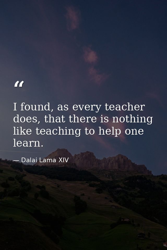I found, as every teacher does, that there is nothing like teaching to help one learn. — Dalai Lama XIV