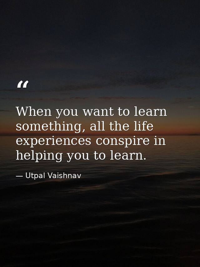 When you want to learn something, all the life experiences conspire in helping you to learn. — Utpal Vaishnav