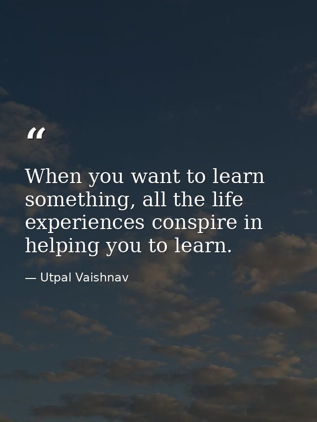 When you want to learn something, all the life experiences conspire in helping you to learn. — Utpal Vaishnav