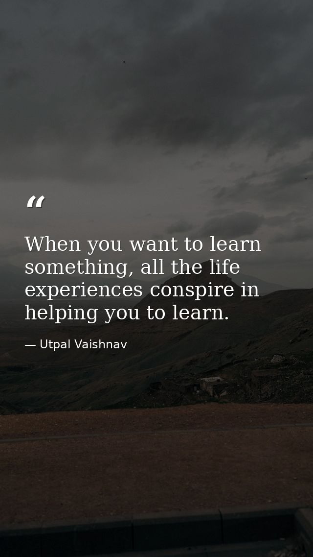 When you want to learn something, all the life experiences conspire in helping you to learn. — Utpal Vaishnav