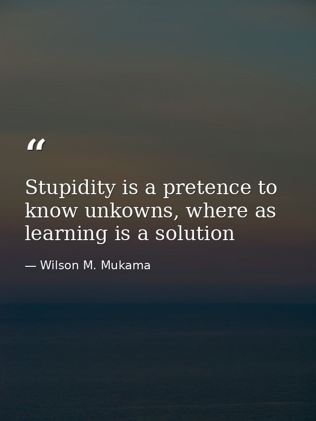 Stupidity is a pretence to know unkowns, where as learning is a solution — Wilson M. Mukama