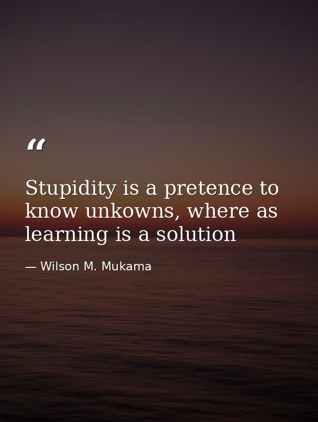 Stupidity is a pretence to know unkowns, where as learning is a solution — Wilson M. Mukama