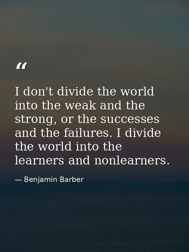 I don't divide the world into the weak and the strong, or the successes and the failures. I divide the world into the le — Benjamin Barber