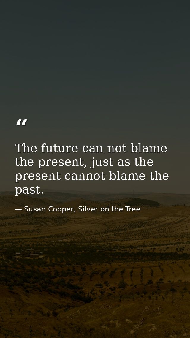 The future can not blame the present, just as the present cannot blame the past. — Susan Cooper, Silver on the Tree