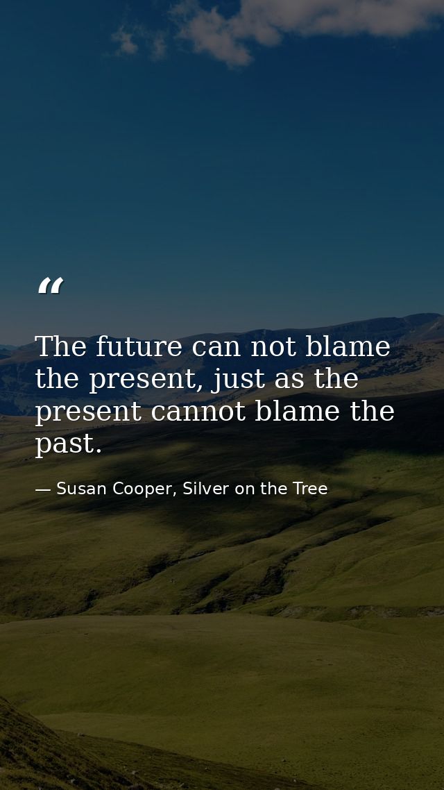 The future can not blame the present, just as the present cannot blame the past. — Susan Cooper, Silver on the Tree