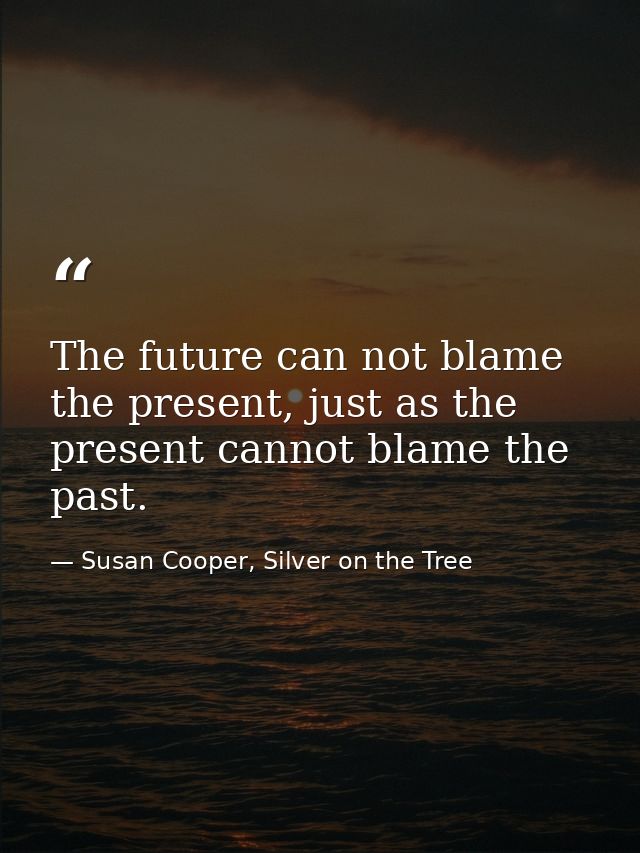 The future can not blame the present, just as the present cannot blame the past. — Susan Cooper, Silver on the Tree