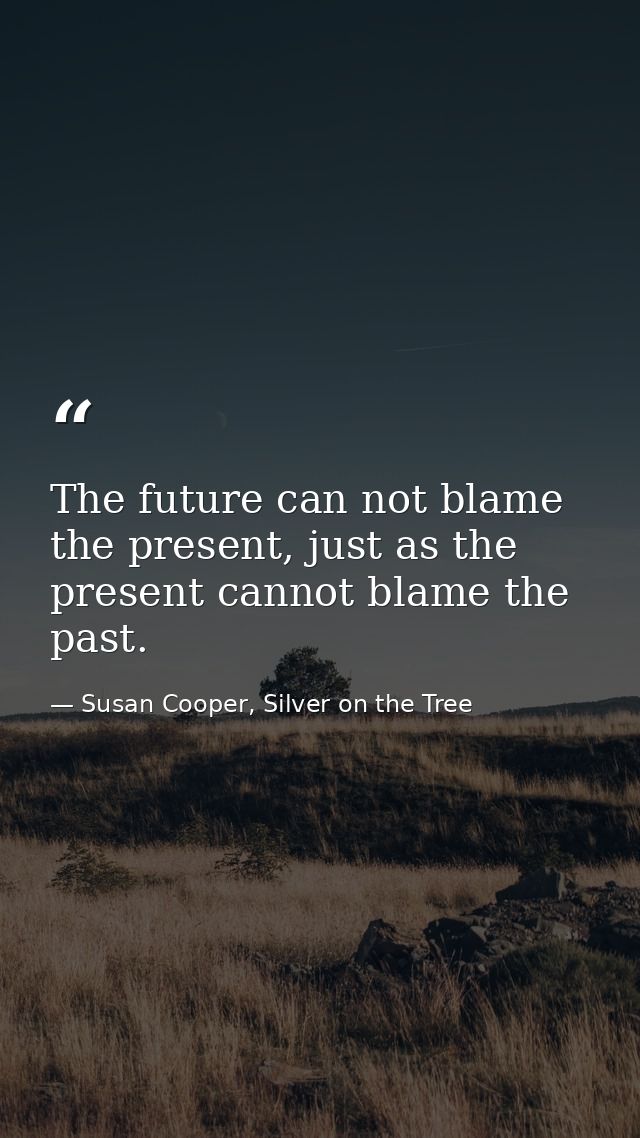 The future can not blame the present, just as the present cannot blame the past. — Susan Cooper, Silver on the Tree