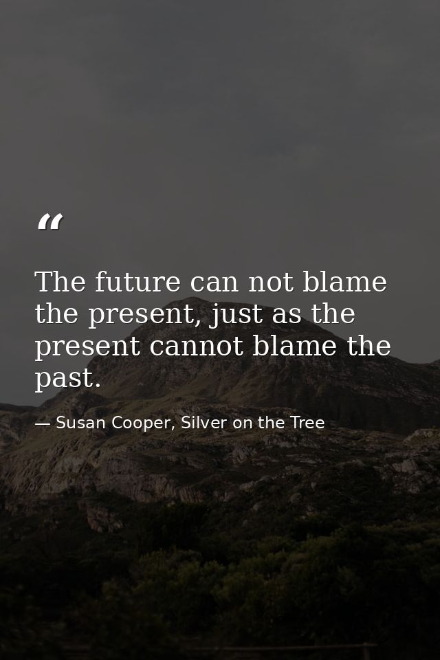 The future can not blame the present, just as the present cannot blame the past. — Susan Cooper, Silver on the Tree