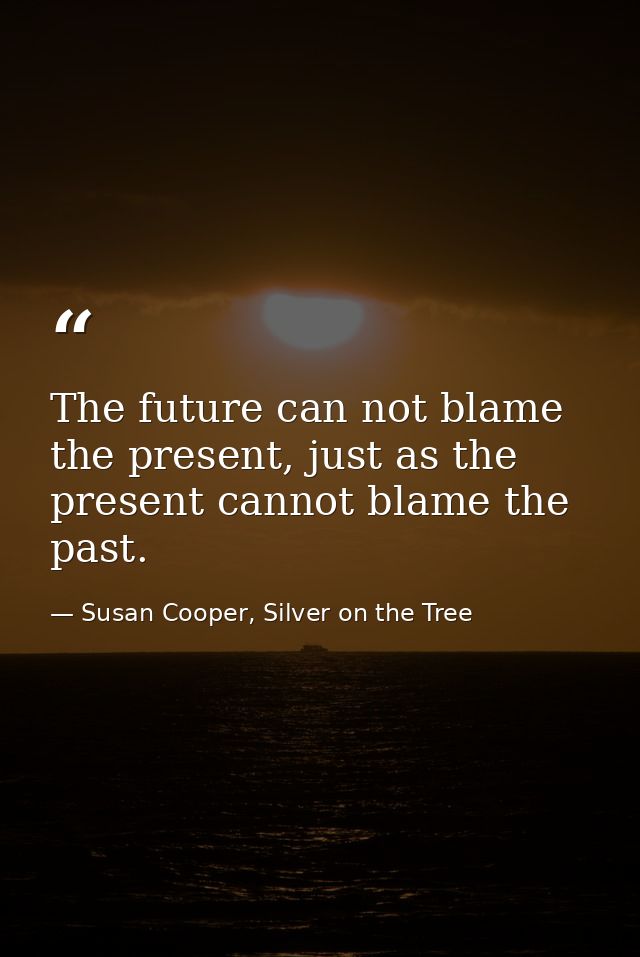 The future can not blame the present, just as the present cannot blame the past. — Susan Cooper, Silver on the Tree