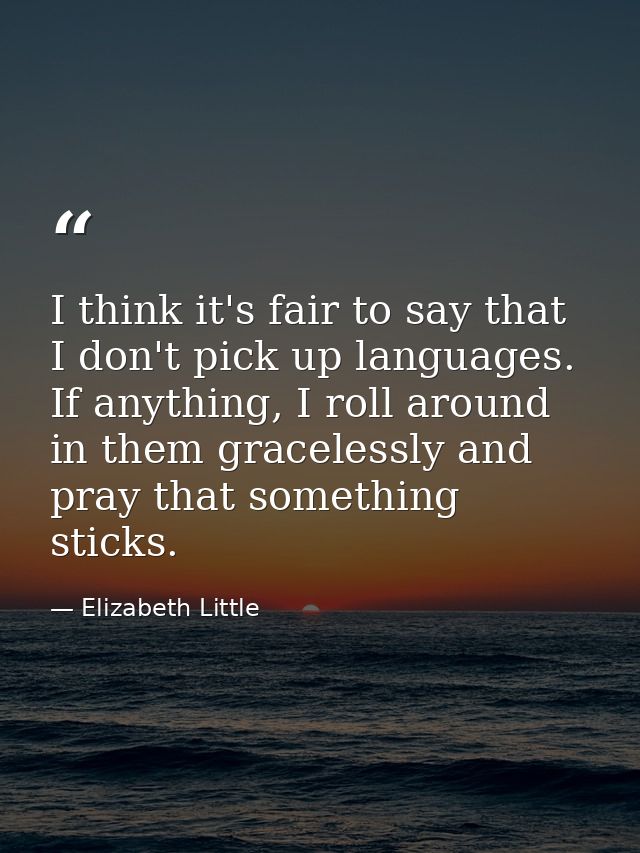 I think it's fair to say that I don't pick up languages. If anything, I roll around in them gracelessly and pray that so — Elizabeth Little