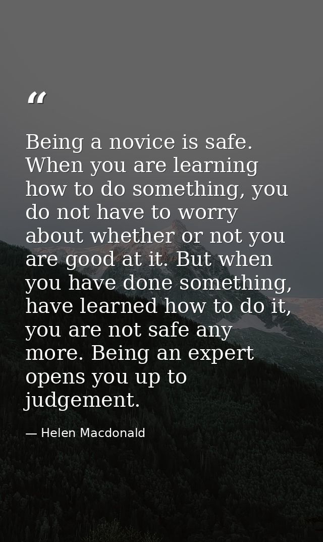 Being a novice is safe. When you are learning how to do something, you do not have to worry about whether or not you are — Helen Macdonald