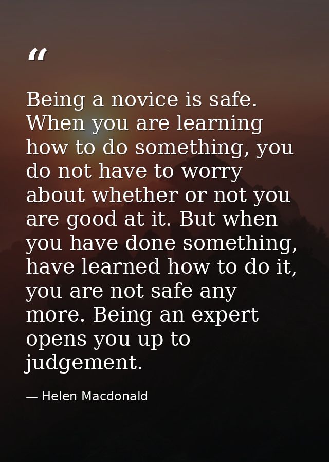 Being a novice is safe. When you are learning how to do something, you do not have to worry about whether or not you are — Helen Macdonald