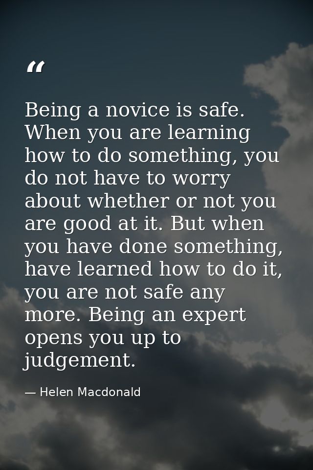 Being a novice is safe. When you are learning how to do something, you do not have to worry about whether or not you are — Helen Macdonald