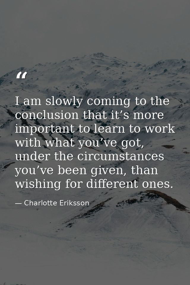 I am slowly coming to the conclusion that it’s more important to learn to work with what you’ve got, under the circumsta — Charlotte Eriksson