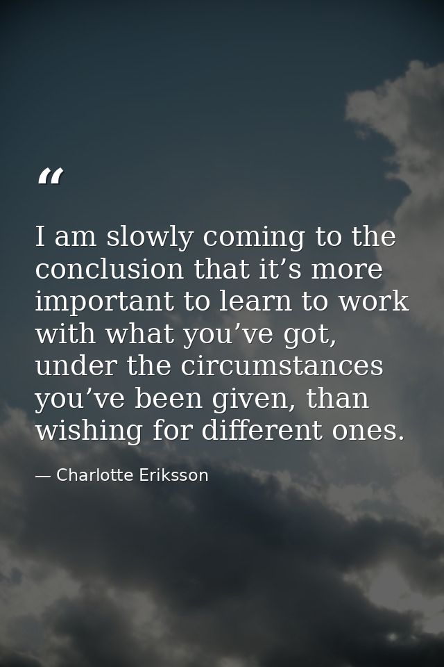 I am slowly coming to the conclusion that it’s more important to learn to work with what you’ve got, under the circumsta — Charlotte Eriksson