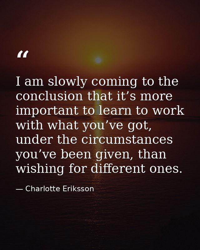 I am slowly coming to the conclusion that it’s more important to learn to work with what you’ve got, under the circumsta — Charlotte Eriksson