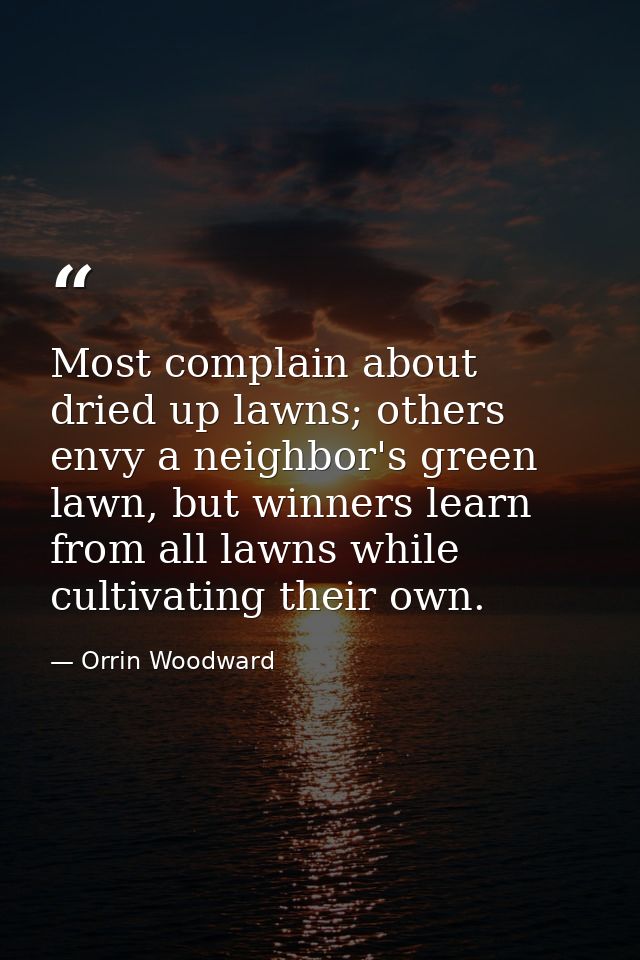 Most complain about dried up lawns; others envy a neighbor's green lawn, but winners learn from all lawns while cultivat — Orrin Woodward