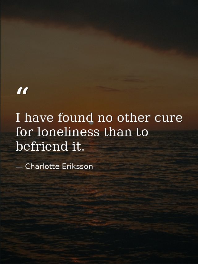 I have found no other cure for loneliness than to befriend it. — Charlotte Eriksson