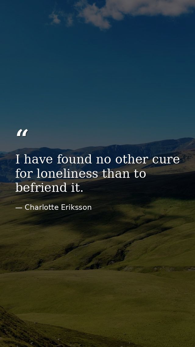 I have found no other cure for loneliness than to befriend it. — Charlotte Eriksson