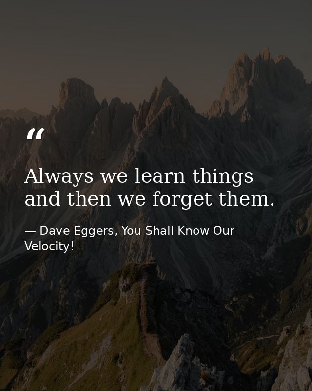 Always we learn things and then we forget them. — Dave Eggers, You Shall Know Our Velocity!