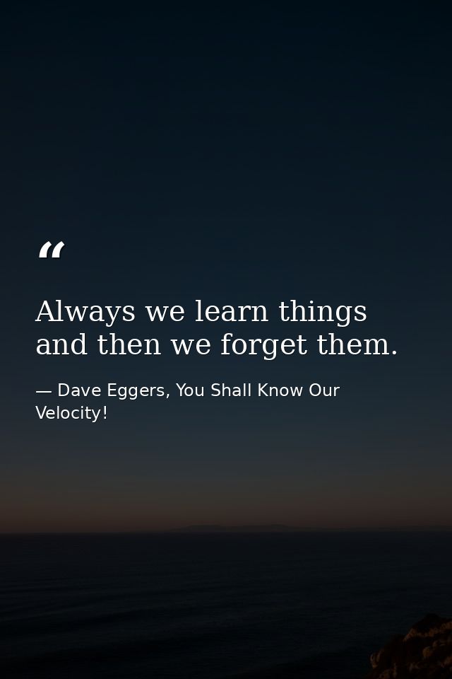 Always we learn things and then we forget them. — Dave Eggers, You Shall Know Our Velocity!