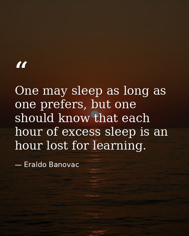 One may sleep as long as one prefers, but one should know that each hour of excess sleep is an hour lost for learning. — Eraldo Banovac