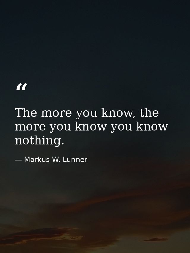 The more you know, the more you know you know nothing. — Markus W. Lunner