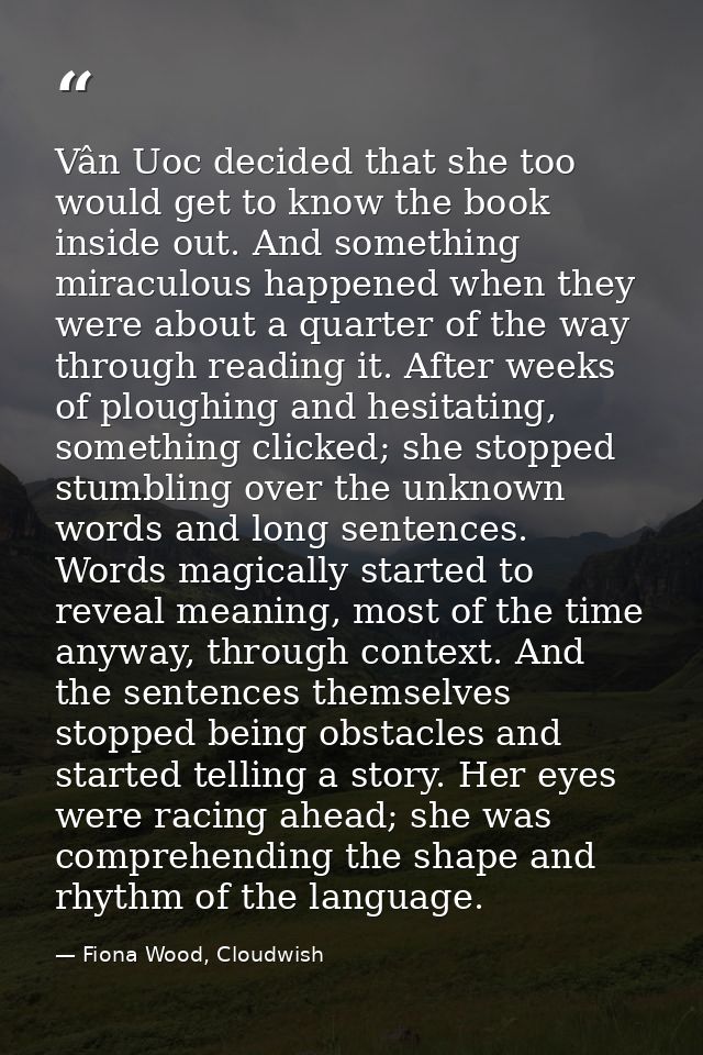 Vân Uoc decided that she too would get to know the book inside out. And something miraculous happened when they were abo — Fiona Wood, Cloudwish