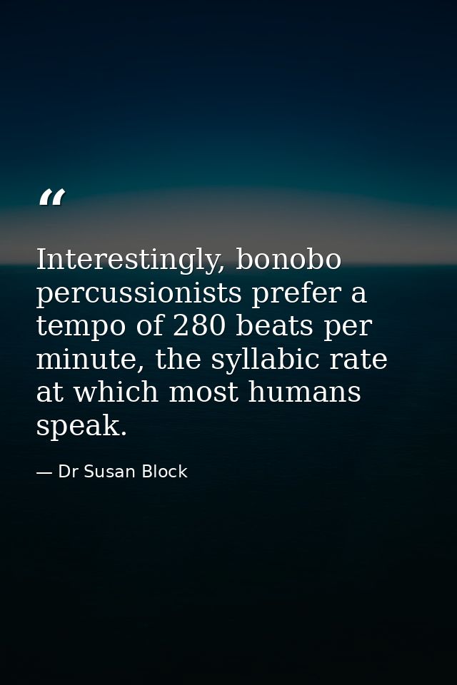 Interestingly, bonobo percussionists prefer a tempo of 280 beats per minute, the syllabic rate at which most humans spea — Dr Susan Block