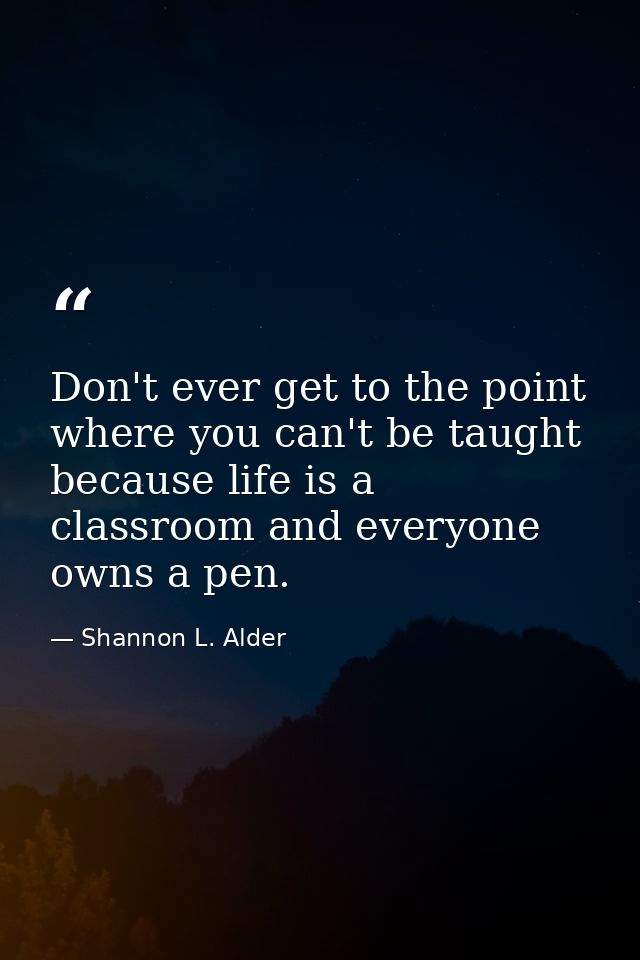 Don't ever get to the point where you can't be taught because life is a classroom and everyone owns a pen. — Shannon L. Alder