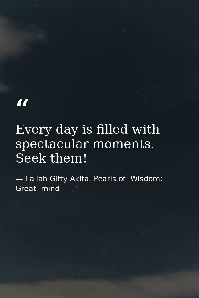 Every day is filled with spectacular moments. Seek them! — Lailah Gifty Akita, Pearls of  Wisdom: Great  mind